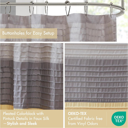 Amherst Bathroom Shower Curtain Faux Silk Pieced Striped Modern Microfiber Bath Curtains, 72x72 Inches, Yellow