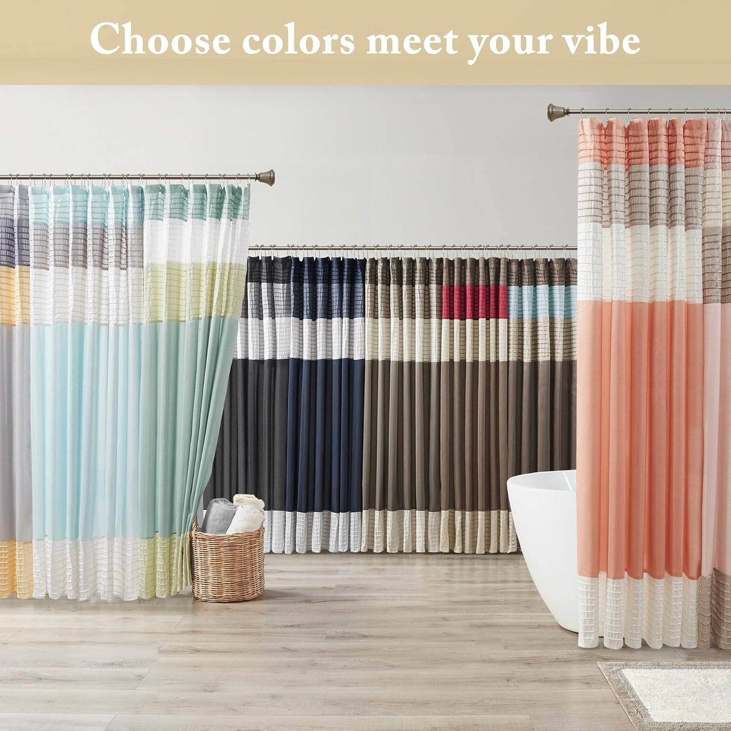 Amherst Bathroom Shower Curtain Faux Silk Pieced Striped Modern Microfiber Bath Curtains, 72x72 Inches, Yellow