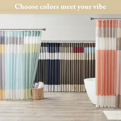 Amherst Bathroom Shower Curtain Faux Silk Pieced Striped Modern Microfiber Bath Curtains, 72x72 Inches, Yellow