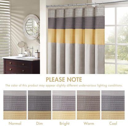 Amherst Bathroom Shower Curtain Faux Silk Pieced Striped Modern Microfiber Bath Curtains, 72x72 Inches, Yellow