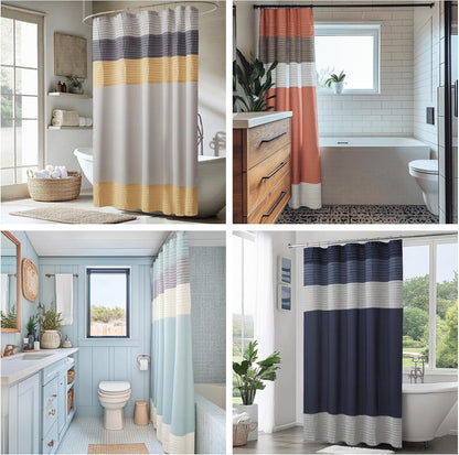 Amherst Bathroom Shower Curtain Faux Silk Pieced Striped Modern Microfiber Bath Curtains, 72x72 Inches, Yellow