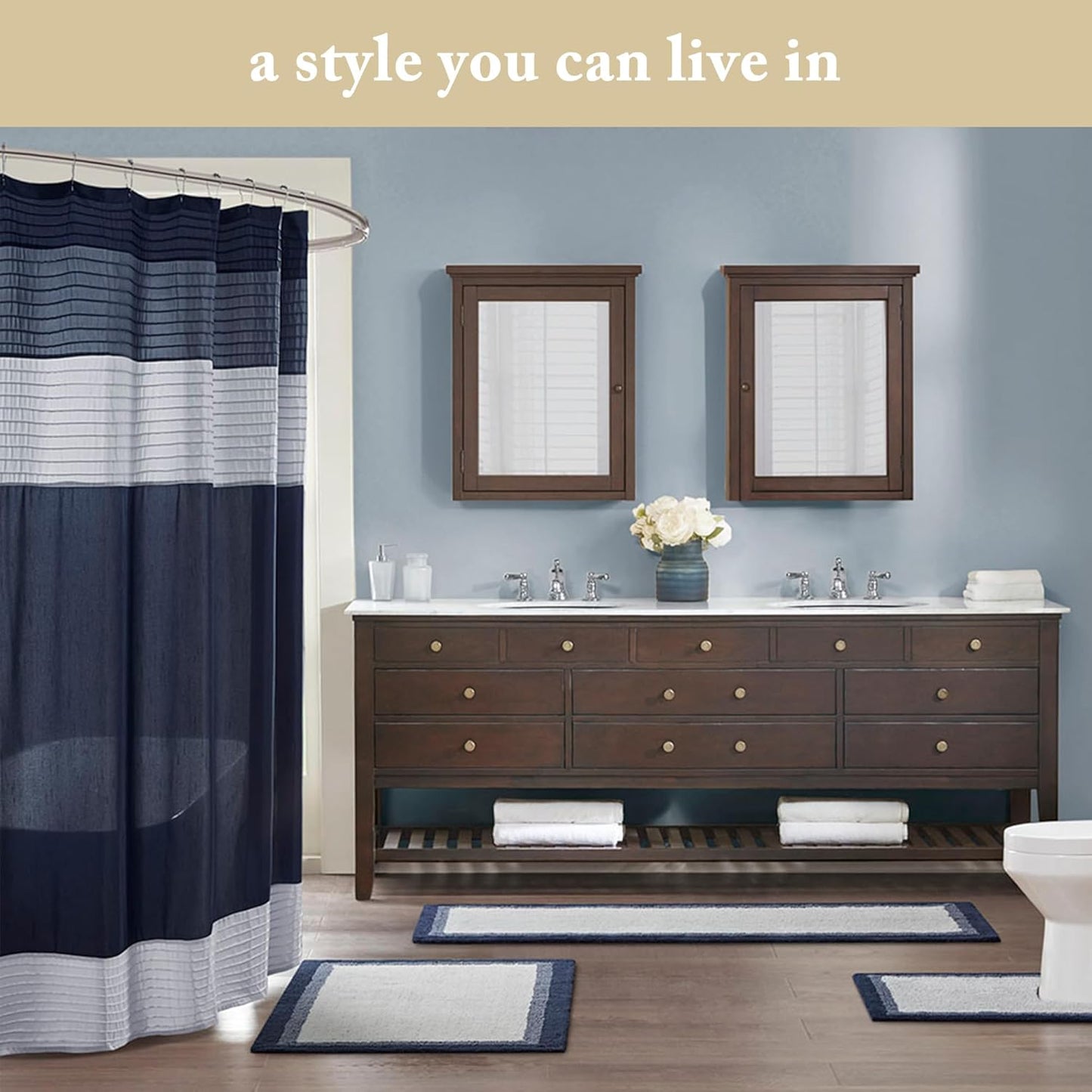 Amherst Bathroom Shower Curtain Faux Silk Pieced Striped Modern Microfiber Bath Curtains, 72x72 Inches, Yellow