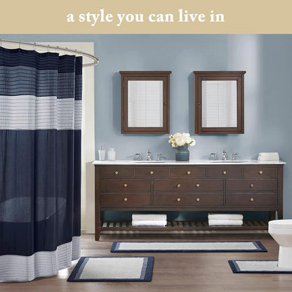 Amherst Bathroom Shower Curtain Faux Silk Pieced Striped Modern Microfiber Bath Curtains, 72x72 Inches, Yellow
