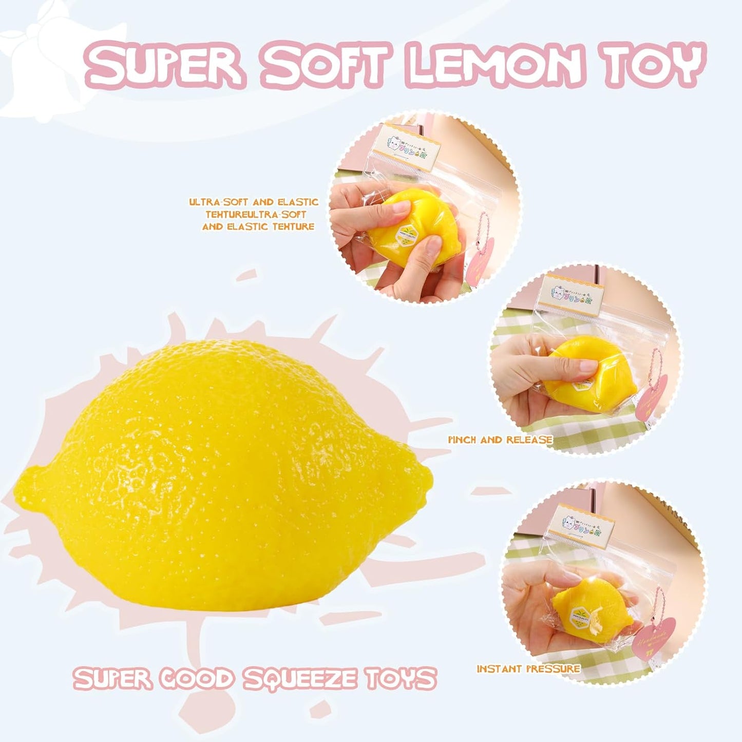 Taba Handmade Squishy Lemon Premium Non-Toxic Silicone Toy | Ultra-Soft Squishy Fidget Toy for Anxiety and Focus, Cute & Collectible Sensory Gift for Kids and Adults (Yellow)