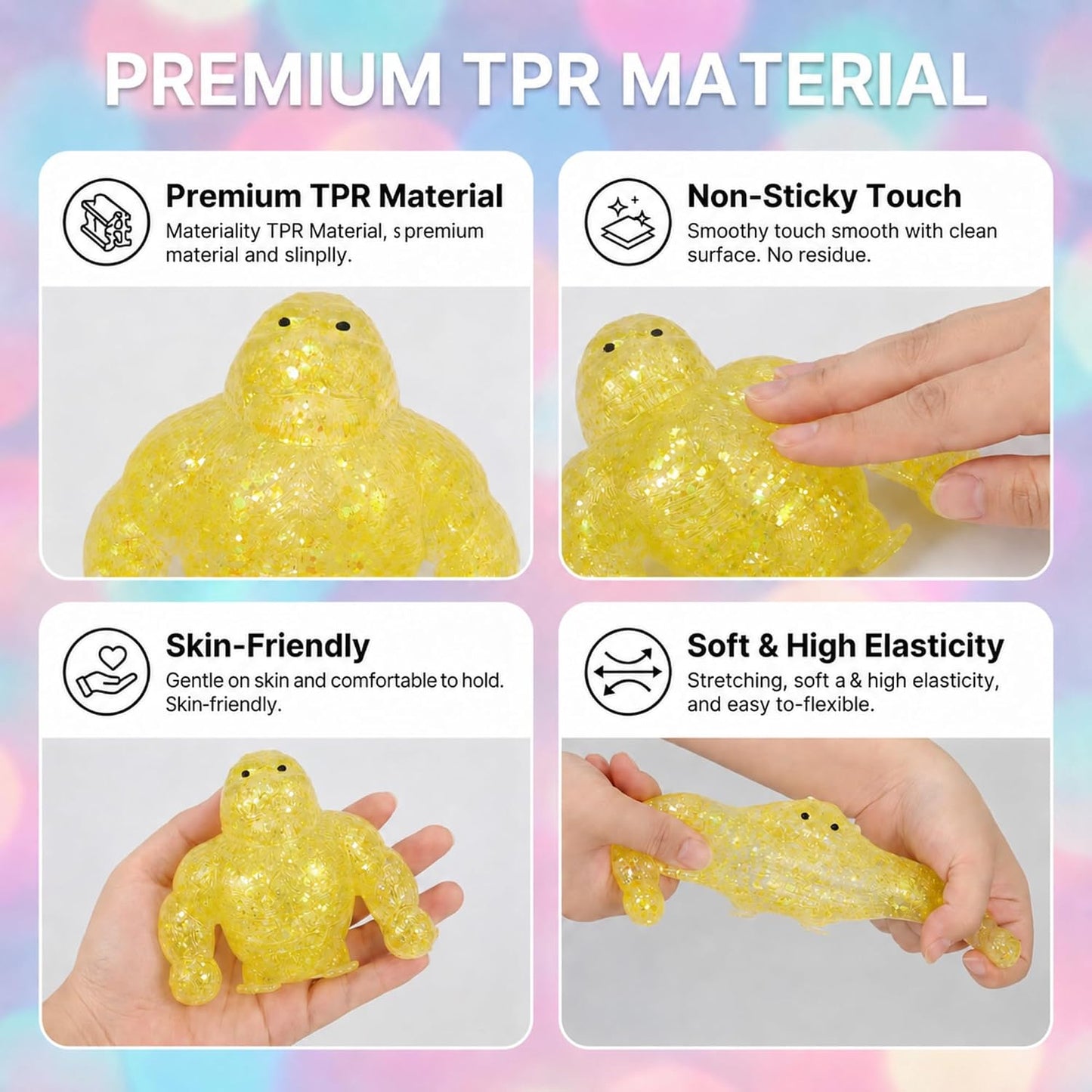 Squishy Monkey Fidget Toys, Sugar Squishy Gorilla for Adults Teens, Slow Rising Gorilla Squeeze Toys Jelly Sensory Stress Ball for Anxiety Relief Birthday Christmas Party Office Home Travel, Yellow