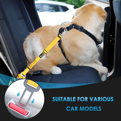 Dog Seat Belt for Car, 2 Pack Dog Car Harness Seatbelt with Bungee | 2 in 1 Pet Car Leash Headrest Restraint & Dog Safety Tether Clip, Adjustable with Elastic Buffer, Reflective, Yellow M/L