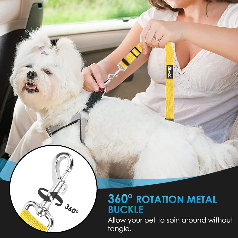 Dog Seat Belt for Car, 2 Pack Dog Car Harness Seatbelt with Bungee | 2 in 1 Pet Car Leash Headrest Restraint & Dog Safety Tether Clip, Adjustable with Elastic Buffer, Reflective, Yellow M/L