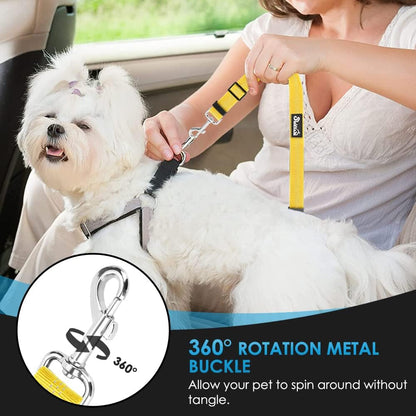 Dog Seat Belt for Car, 2 Pack Dog Car Harness Seatbelt with Bungee | 2 in 1 Pet Car Leash Headrest Restraint & Dog Safety Tether Clip, Adjustable with Elastic Buffer, Reflective, Yellow M/L