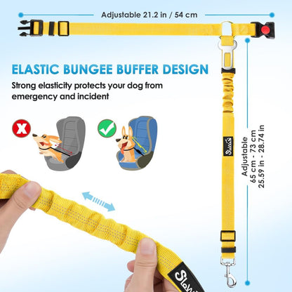 Dog Seat Belt for Car, 2 Pack Dog Car Harness Seatbelt with Bungee | 2 in 1 Pet Car Leash Headrest Restraint & Dog Safety Tether Clip, Adjustable with Elastic Buffer, Reflective, Yellow M/L