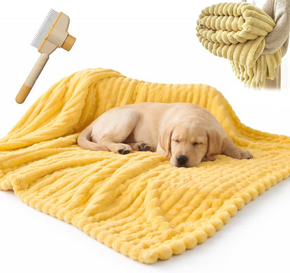 Emotional Support Blanket Yellow, Yellows Dog Blanket, Soft Faux Rabbit Fur for Dogs & Cats, Calming Security Blankets, Comfortable for Kennels, Sofas, Beds, Car Seats (Yellow,27.55″×39.37″)