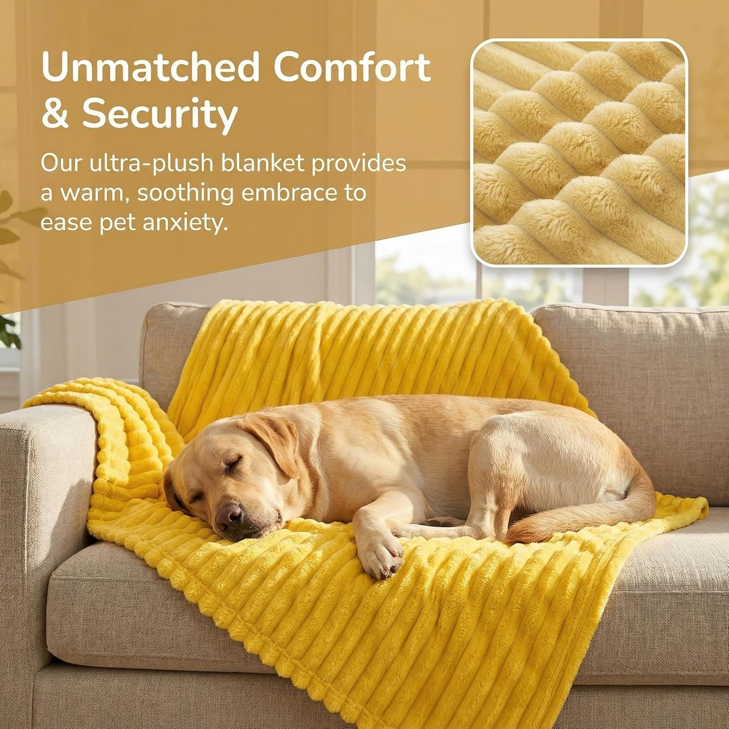 Emotional Support Blanket Yellow, Yellows Dog Blanket, Soft Faux Rabbit Fur for Dogs & Cats, Calming Security Blankets, Comfortable for Kennels, Sofas, Beds, Car Seats (Yellow,27.55″×39.37″)