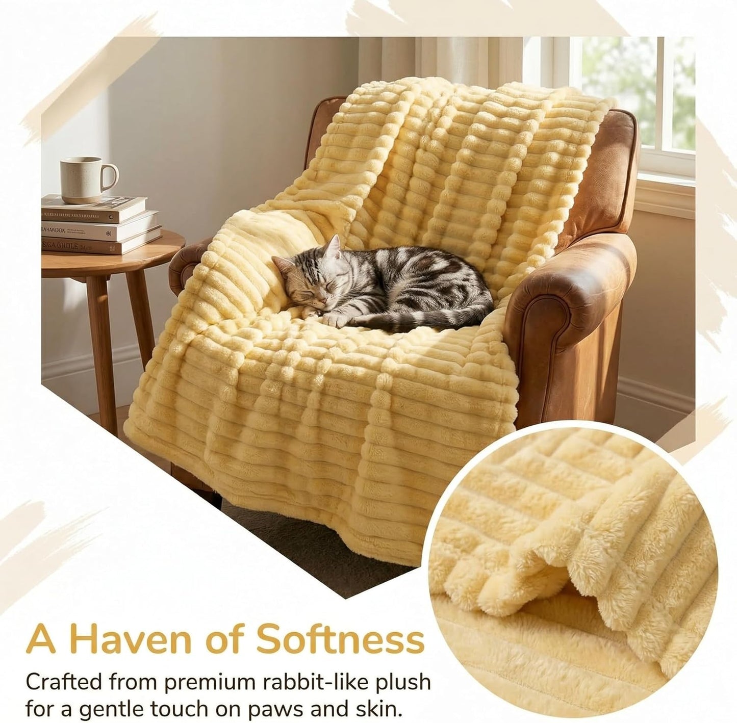 Emotional Support Blanket Yellow, Yellows Dog Blanket, Soft Faux Rabbit Fur for Dogs & Cats, Calming Security Blankets, Comfortable for Kennels, Sofas, Beds, Car Seats (Yellow,27.55″×39.37″)