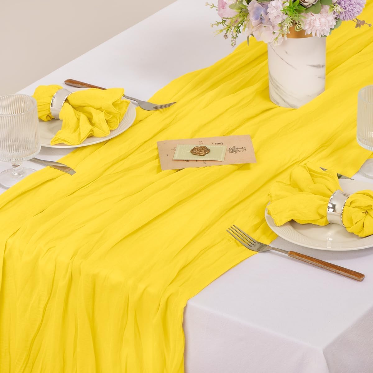 Cloth Napkins Set of 24 21"x21" Reusable Cheesecloth Napkins Bulk Yellow | Boho Rustic Dinner Napkins Washable Gauze Table Napkins Cloth Hemmed Edges for Wedding Bridal Shower Family Gathering Decor