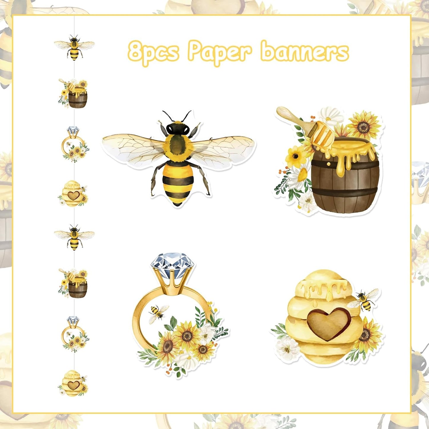 Bee Bridal Shower Decoration, 24pcs She Found Her Honey Decoration Hanging Garland Streamer Double-Sided Yellow Hanging Banner for Bride to Bee Bachelorette Engagement Wedding Party