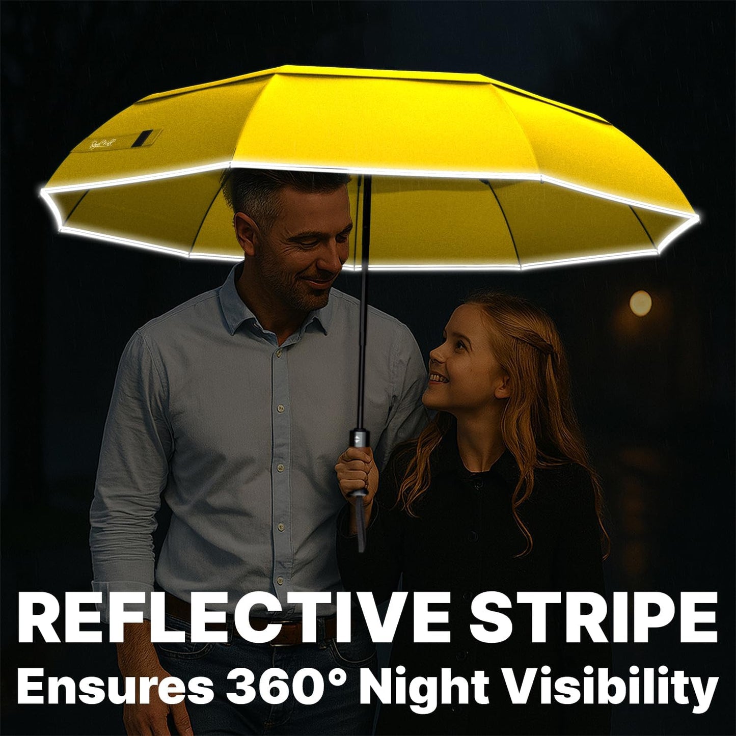 Royal Walk Compact Travel Umbrella for Rain, Windproof, Small & Portable | Heavy Duty Automatic Open Close Folding Umbrella for Men & Women, Strong & Wind Resistant Vented Double Canopy, Wooden Handle