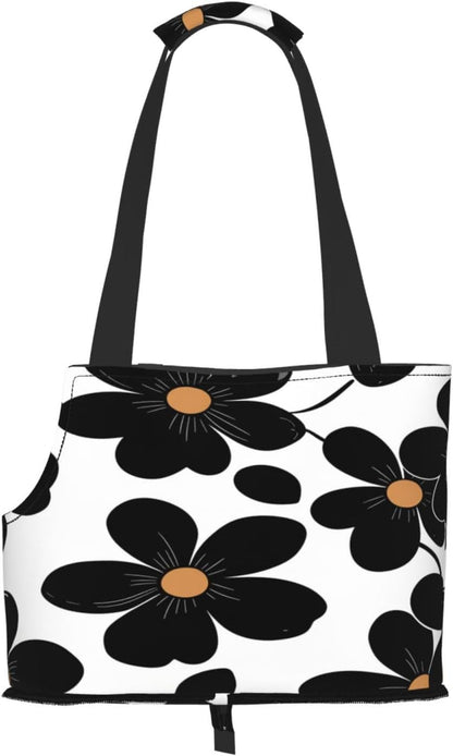Daisies On Yellow Background Portable Pet Carrier Bag Foldable Shoulder Travel Cat Dog Carrier