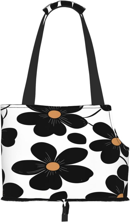 Daisies On Yellow Background Portable Pet Carrier Bag Foldable Shoulder Travel Cat Dog Carrier