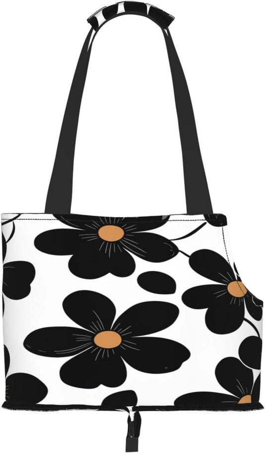 Daisies On Yellow Background Portable Pet Carrier Bag Foldable Shoulder Travel Cat Dog Carrier