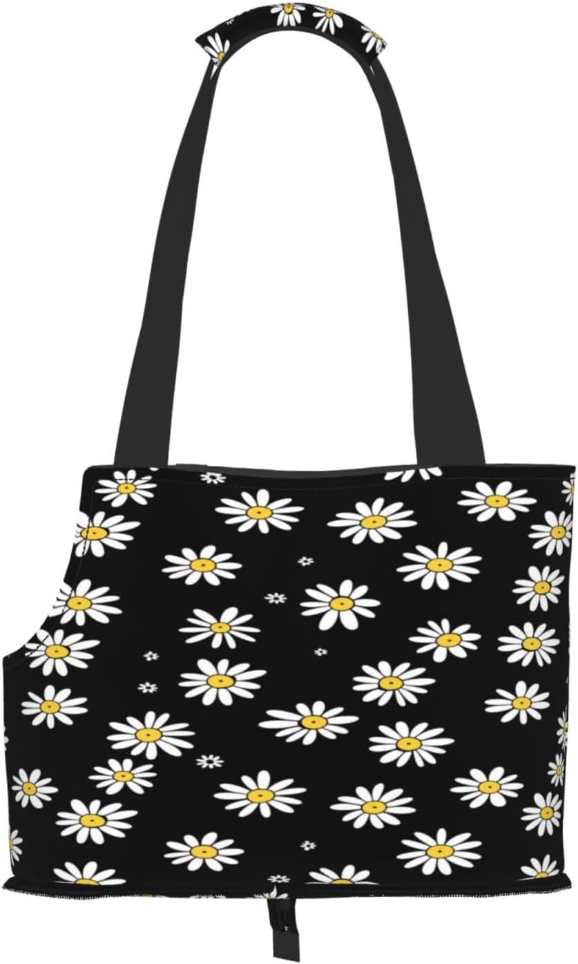 Daisies On Yellow Background Portable Pet Carrier Bag Foldable Shoulder Travel Cat Dog Carrier