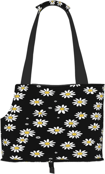 Daisies On Yellow Background Portable Pet Carrier Bag Foldable Shoulder Travel Cat Dog Carrier