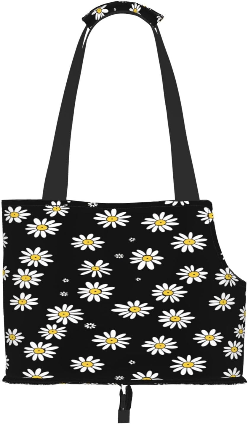 Daisies On Yellow Background Portable Pet Carrier Bag Foldable Shoulder Travel Cat Dog Carrier