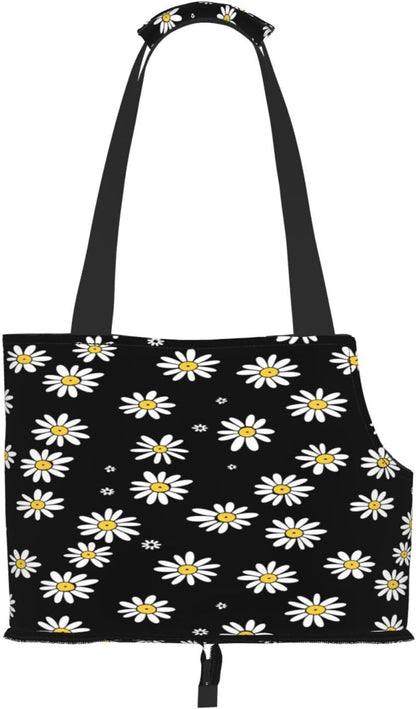 Daisies On Yellow Background Portable Pet Carrier Bag Foldable Shoulder Travel Cat Dog Carrier