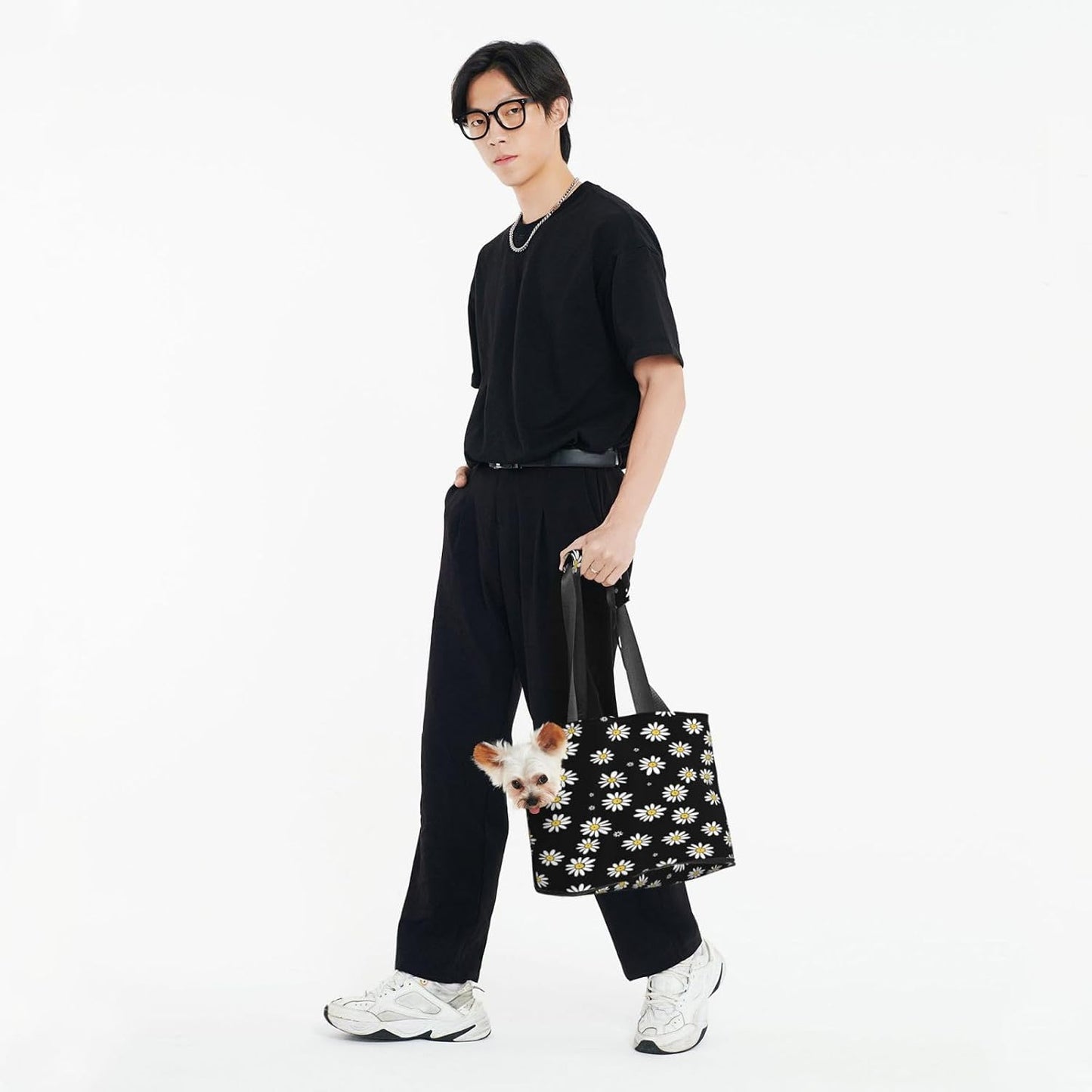 Daisies On Yellow Background Portable Pet Carrier Bag Foldable Shoulder Travel Cat Dog Carrier