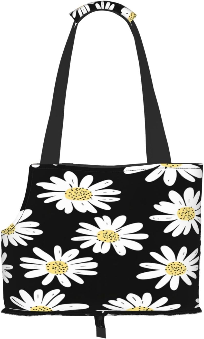 Daisies On Yellow Background Portable Pet Carrier Bag Foldable Shoulder Travel Cat Dog Carrier