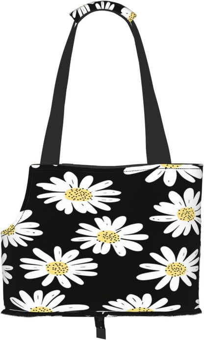 Daisies On Yellow Background Portable Pet Carrier Bag Foldable Shoulder Travel Cat Dog Carrier