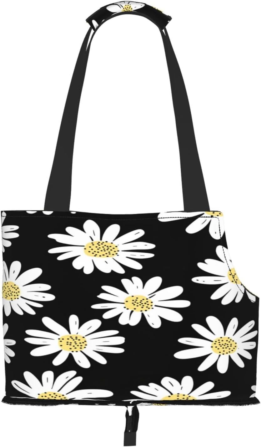 Daisies On Yellow Background Portable Pet Carrier Bag Foldable Shoulder Travel Cat Dog Carrier