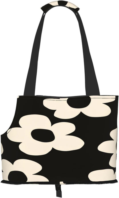 Daisies On Yellow Background Portable Pet Carrier Bag Foldable Shoulder Travel Cat Dog Carrier
