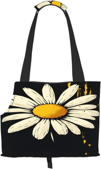 Daisies On Yellow Background Portable Pet Carrier Bag Foldable Shoulder Travel Cat Dog Carrier