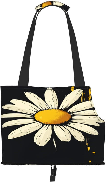 Daisies On Yellow Background Portable Pet Carrier Bag Foldable Shoulder Travel Cat Dog Carrier