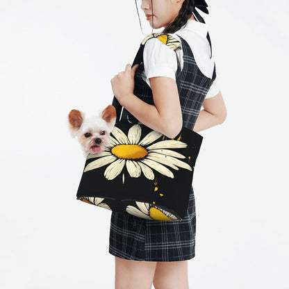 Daisies On Yellow Background Portable Pet Carrier Bag Foldable Shoulder Travel Cat Dog Carrier