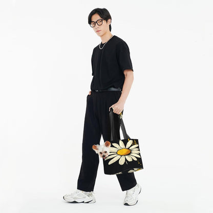 Daisies On Yellow Background Portable Pet Carrier Bag Foldable Shoulder Travel Cat Dog Carrier