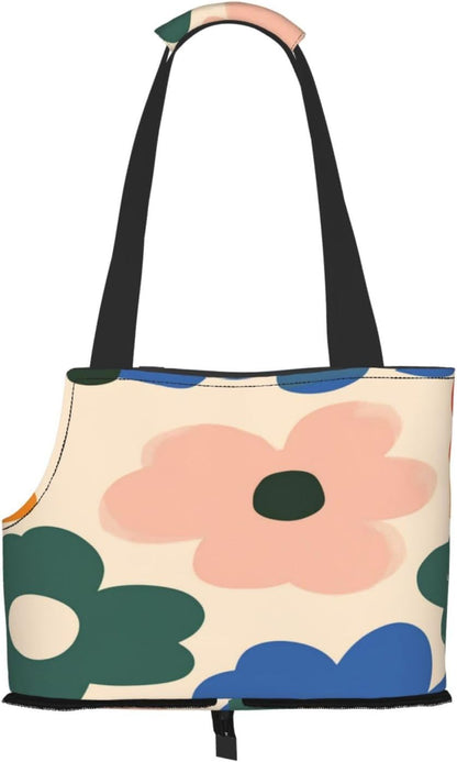 Daisies On Yellow Background Portable Pet Carrier Bag Foldable Shoulder Travel Cat Dog Carrier