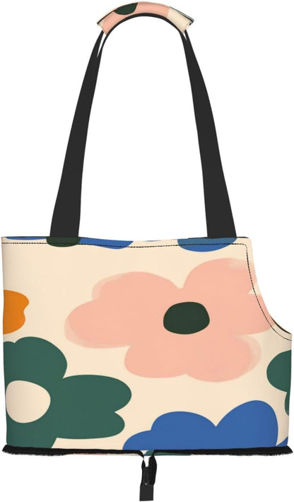 Daisies On Yellow Background Portable Pet Carrier Bag Foldable Shoulder Travel Cat Dog Carrier
