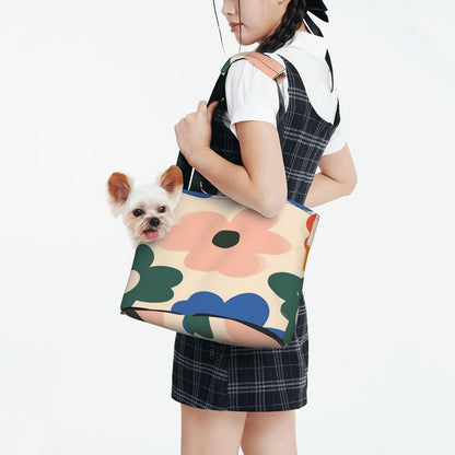 Daisies On Yellow Background Portable Pet Carrier Bag Foldable Shoulder Travel Cat Dog Carrier