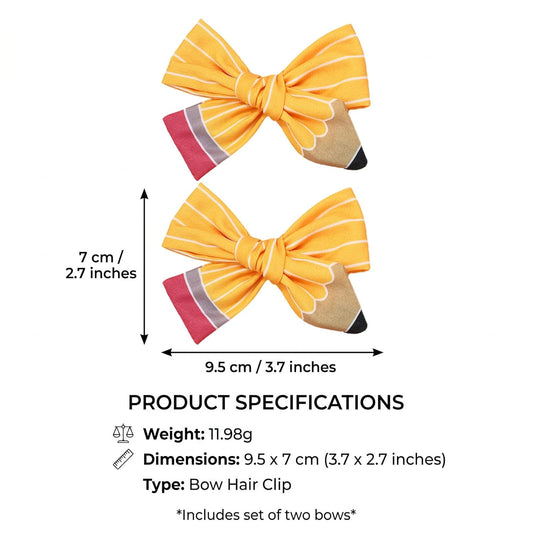 Cute Pencil Hair Bows for Women Girls Back to School Yellow Hair Clips for Teacher Educator Appreciation Gifts Graduation Handmade Barrettes First Day of School Hair Accessories Supplies 2Pcs