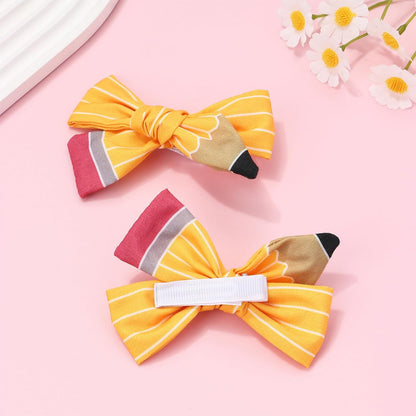 Cute Pencil Hair Bows for Women Girls Back to School Yellow Hair Clips for Teacher Educator Appreciation Gifts Graduation Handmade Barrettes First Day of School Hair Accessories Supplies 2Pcs