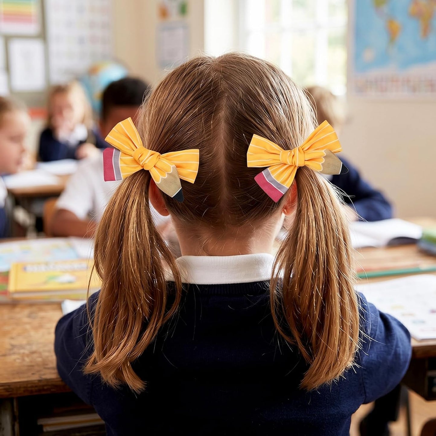 Cute Pencil Hair Bows for Women Girls Back to School Yellow Hair Clips for Teacher Educator Appreciation Gifts Graduation Handmade Barrettes First Day of School Hair Accessories Supplies 2Pcs