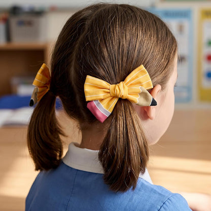 Cute Pencil Hair Bows for Women Girls Back to School Yellow Hair Clips for Teacher Educator Appreciation Gifts Graduation Handmade Barrettes First Day of School Hair Accessories Supplies 2Pcs