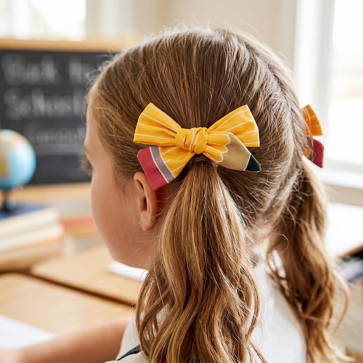 Cute Pencil Hair Bows for Women Girls Back to School Yellow Hair Clips for Teacher Educator Appreciation Gifts Graduation Handmade Barrettes First Day of School Hair Accessories Supplies 2Pcs