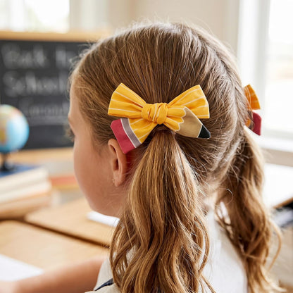 Cute Pencil Hair Bows for Women Girls Back to School Yellow Hair Clips for Teacher Educator Appreciation Gifts Graduation Handmade Barrettes First Day of School Hair Accessories Supplies 2Pcs