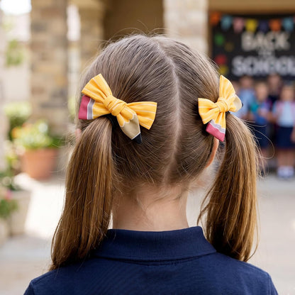 Cute Pencil Hair Bows for Women Girls Back to School Yellow Hair Clips for Teacher Educator Appreciation Gifts Graduation Handmade Barrettes First Day of School Hair Accessories Supplies 2Pcs