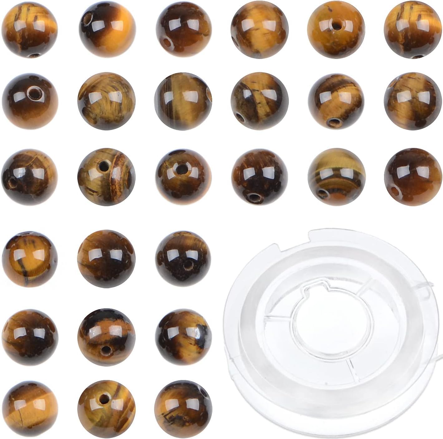 200pcs Natural Crystal Beads Stone Gemstone Round Energy Healing Loose Beads with Stretch Cord for Jewelry Making Bracelets Anklets (Yellow Tiger Eye's, 4MM)