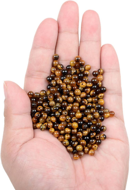 200pcs Natural Crystal Beads Stone Gemstone Round Energy Healing Loose Beads with Stretch Cord for Jewelry Making Bracelets Anklets (Yellow Tiger Eye's, 4MM)
