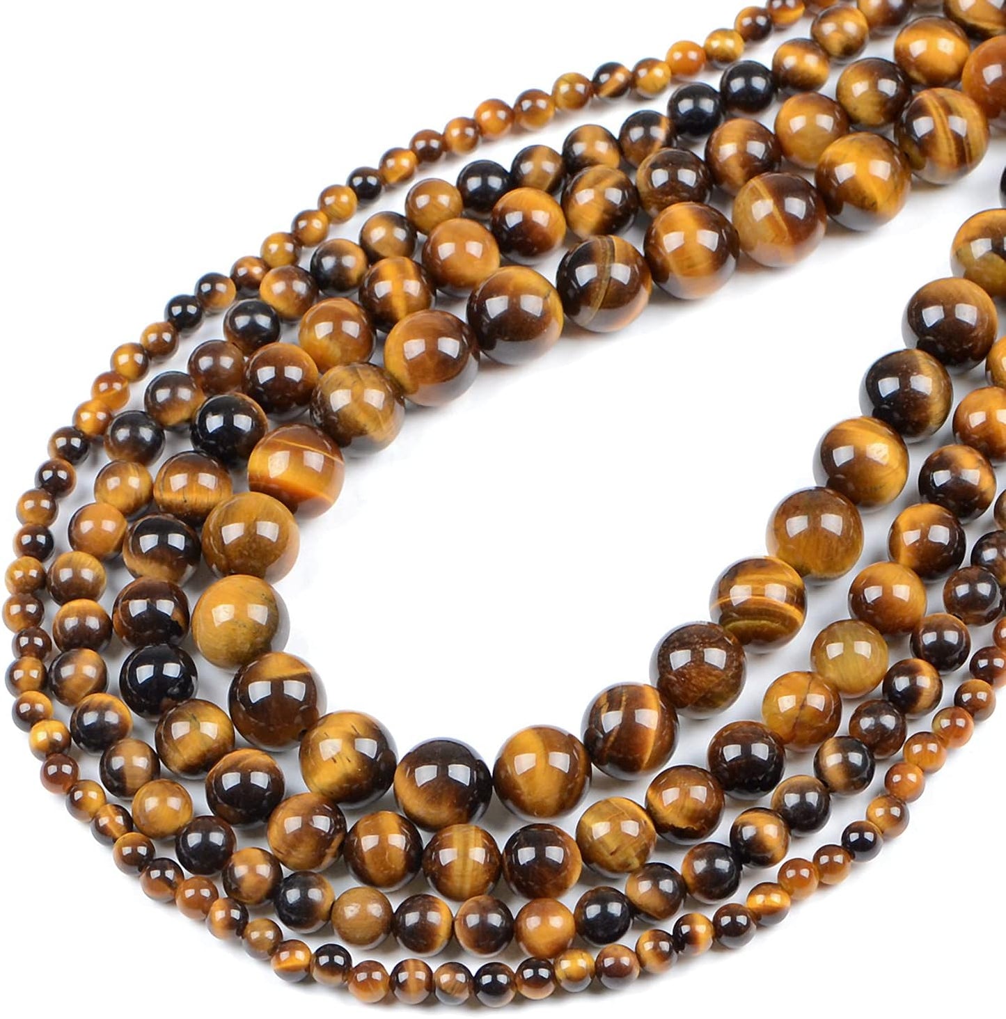 200pcs Natural Crystal Beads Stone Gemstone Round Energy Healing Loose Beads with Stretch Cord for Jewelry Making Bracelets Anklets (Yellow Tiger Eye's, 4MM)