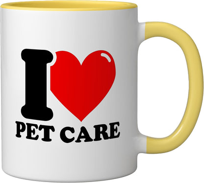 I love pet care Ceramic Mug, Yellow/White