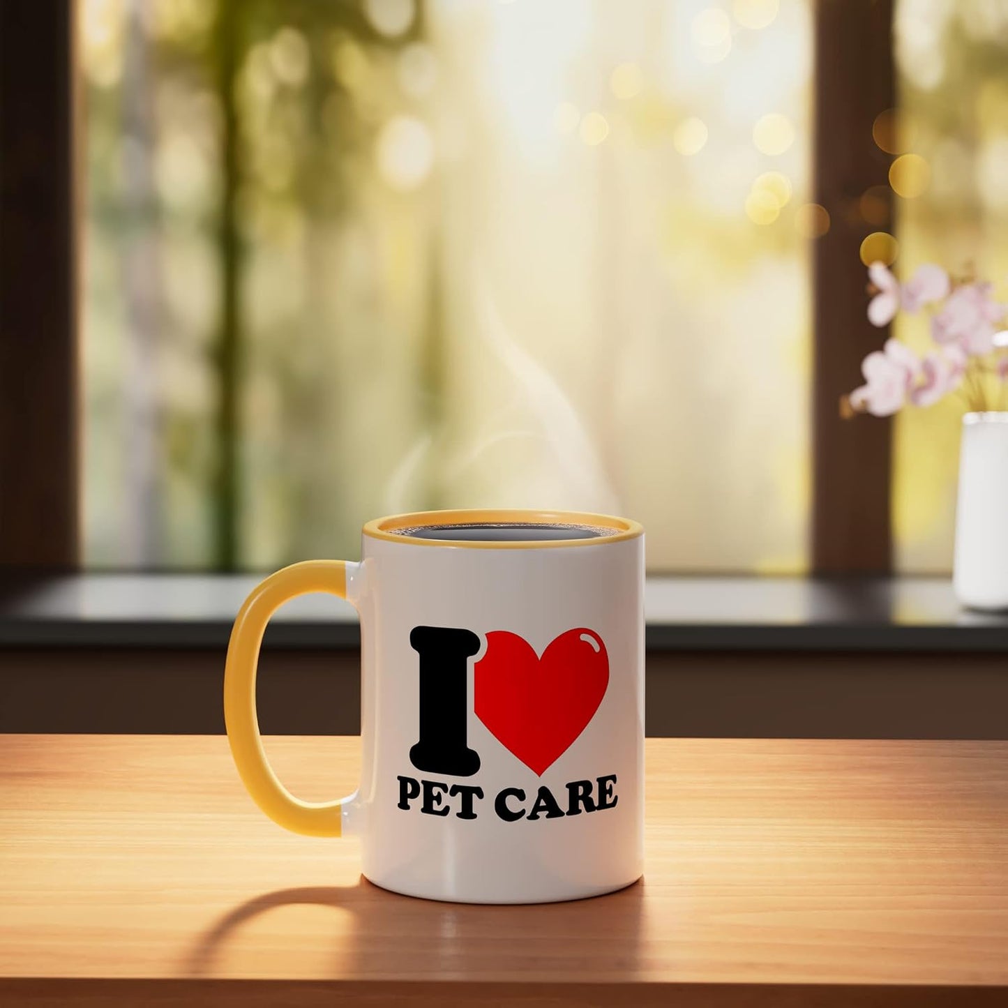 I love pet care Ceramic Mug, Yellow/White